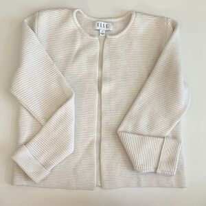 ELLE Cream Textured Open-Front Ribbed Cardigan